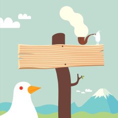 Nature sign bird and pipe smoker character illustration