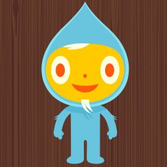 blue costume character smile on wood
