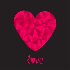 Pink heart Polygonal effect Love card Black background N2