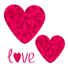 Two pink hearts Polygonal effect Love card Isolated N2