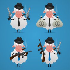Set sheep gangster in different poses
