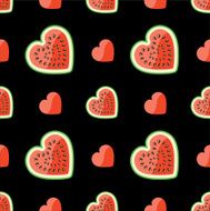 Watermelon and hearts on seamless pattern Black background