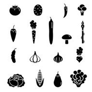 Black icon vegetables set
