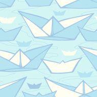 Seamless pattern with colorful paper ships Endless background