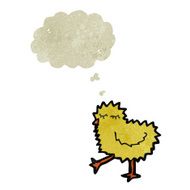 retro cartoon baby chick with thought bubble