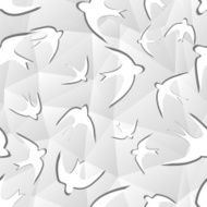 white geometric pattern with triangles and silhouettes of swallows