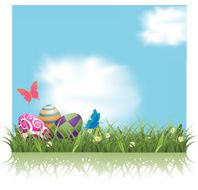 Easter eggs in the grass background