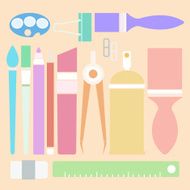 Set of stationary in flat color style