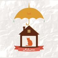 House With Umbrella on Geometric Background