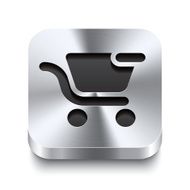 Square metal button perspektive - shopping cart remove icon