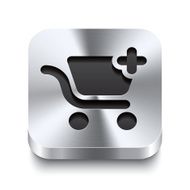 Square metal button perspektive - shopping cart add icon