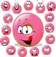 Donut cartoon with many facial expression