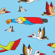 Seamless background Birds and superman flying in the sky