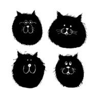 Cat and dogs faces silhouette sketch for your design N2