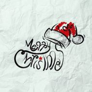 Christmas Card with Santa Claus hand drawn on wrinkled paper N4