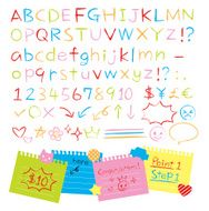 Colored pencil hand drawn style alphabets set N2