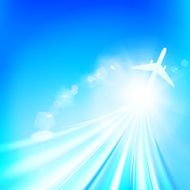 Blue sky with clouds and airplane