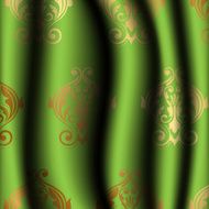 green curtain with gold pattern