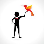 Man holding a bird icon vector