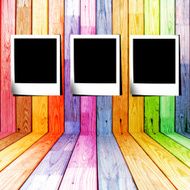 three photo slide in a colorful wooden room