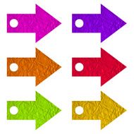 Crumpled paper arrow shape stick on white