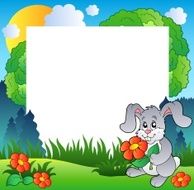 Spring frame with bunny and flowers