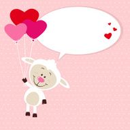 Little sheep with heart balloons and speech bubble