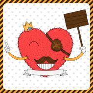 Cute fluffy heart with mustache N2