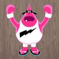 Mouth breather wrestler character on wood