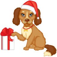 Dog in the cap with a gift
