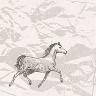 Art picture horses on grunge paper