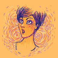 Portrait of a surprised girl facing upward Vector illustration