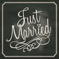 Just Married lettering sign on chalkboard background N2