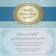 Baroque wedding invitation blue and beige N8