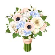 Bouquet of roses lisianthus anemones and hydrangea flowers Vector illustration