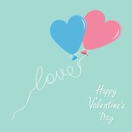 Blue and pink balloonsheart Flat design Valentines day N2