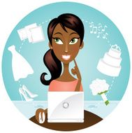 African American woman with laptop wedding planning