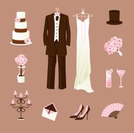 Pink vintage wedding icons