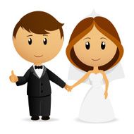 Cute cartoon wedding couple holding hand