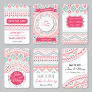 Set of perfect wedding templates with doodles tribal theme