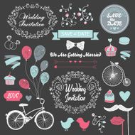 vector set wedding vintage hand drawn invitation