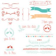 Romantic collection with labels ribbons hearts and flowers