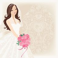 Bride in Lace Wedding Gown with Bouquet