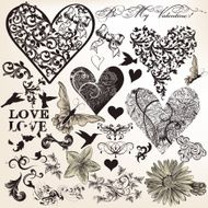 Collection of vector calligraphic elements on love