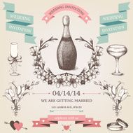 Vector vintage set of wedding elements and hand drawn illustrations