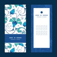 Vector blue green swirly flowers vertical frame pattern invitation greeting N2