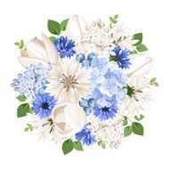 Bouquet of white and blue flowers Vector illustration