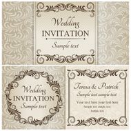 Baroque wedding invitation set brown and beige