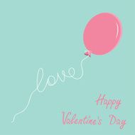 Pink oval balloon with love thread Flat design Valentines day N2