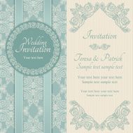 Baroque wedding invitation blue and beige N10